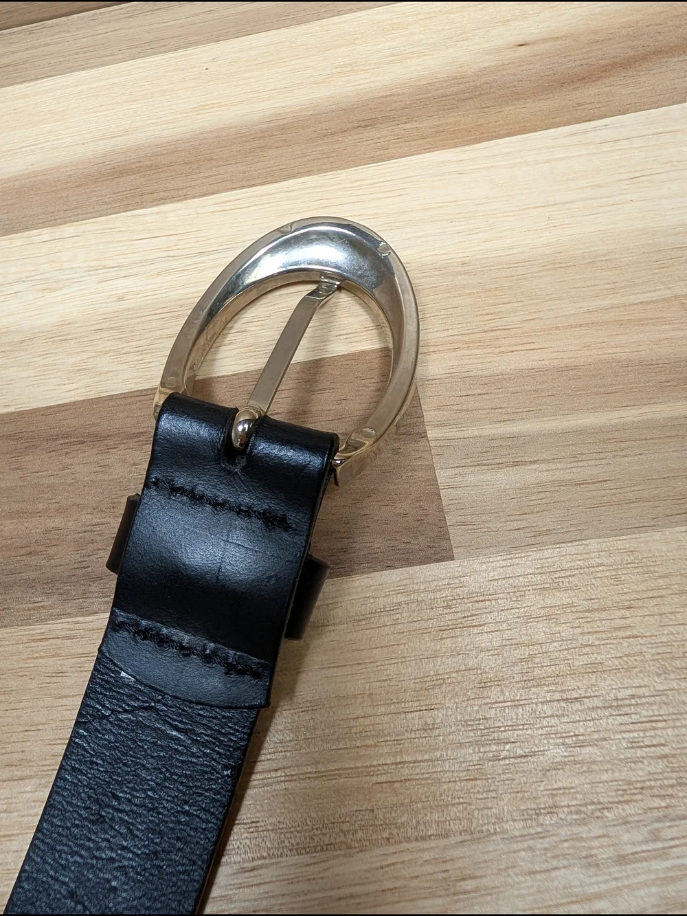 Express Genuine Leather Black Belt Size S Made in Italy Silver Oval Buckle
